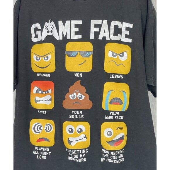FifthSun Boys Large Black Short Sleeve "Game Face" Emoji Shirt - Picture 2 of 4